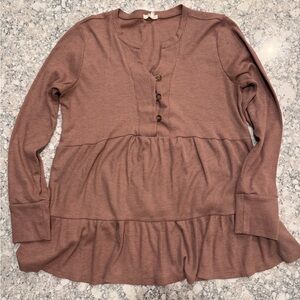 Maurices Mauve/Taupe Long Sleeve Waffle Knit Top